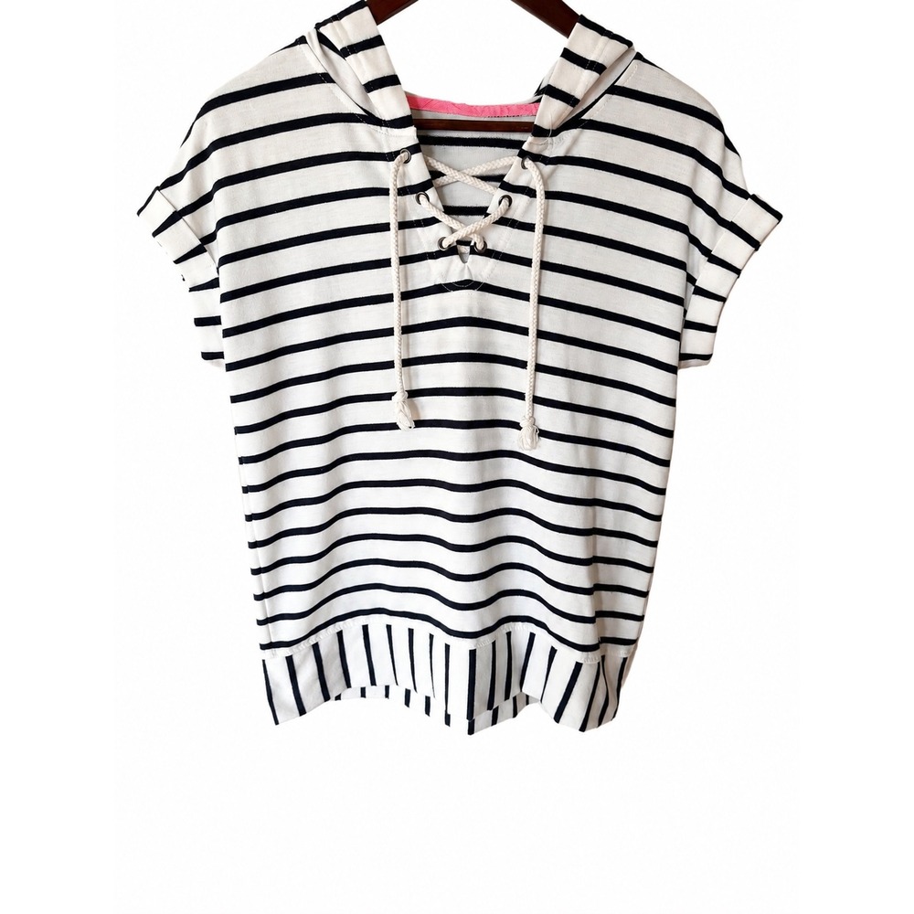 Womens Navy White Striped Long Sleeve Crew Neck Knit Top Striped Tee